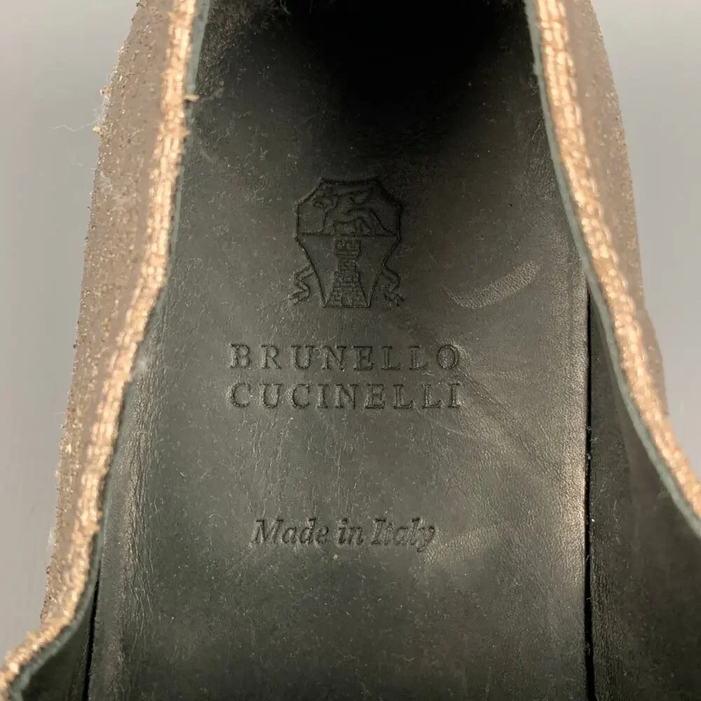 BRUNELLO CUCINELLI Size 7 Silver Leather Crackled Loafer Flats